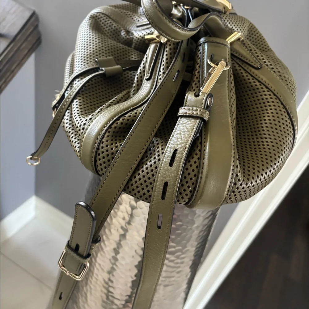 Olive Green Rebecca Mankoff, genuine leather handbag with shoulder strap - Picture 4 of 14